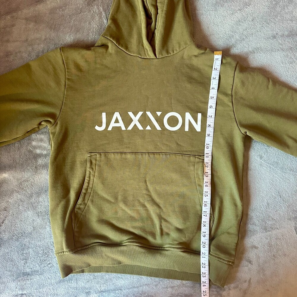 Men's Logo Jaxxon Cotton Heavyweight Hoodie Sweatshirt Olive Green Sz Medium - Picture 5 of 6